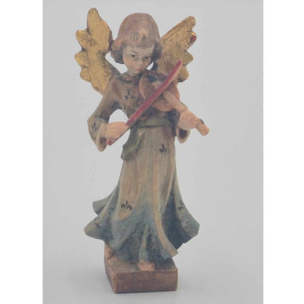 Vintage ANRI Italy Hand Carved Wood Angel Figurine Playing Violin Franco 3.25"